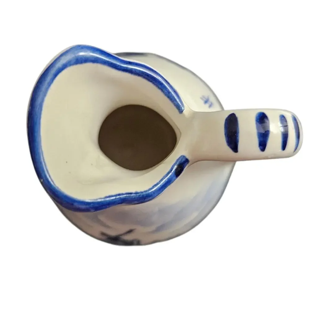 Delft Blue Made in Holland Hand Painted Windmill Floral Ceramic Pitcher